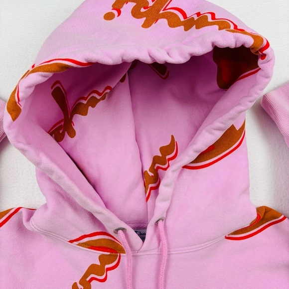 Champion Pink/Brown Thick Reverse Weave Cropped Pullover Hoodie Sweatshirt (M) - Picture 4 of 15